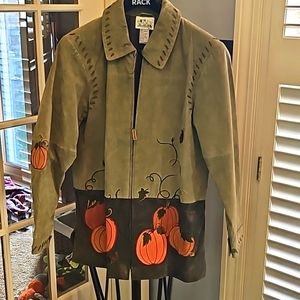 Leather with pumpkin details jacket